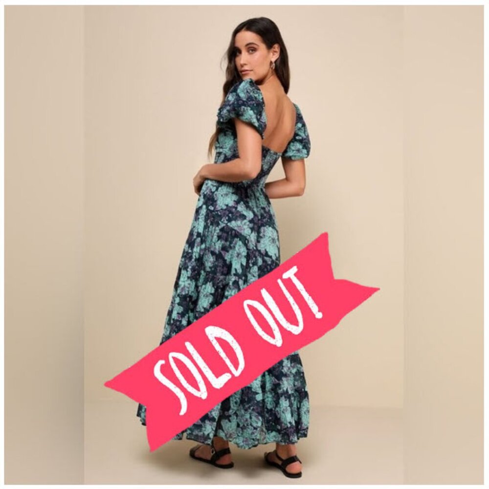 🦜Free People Puff sleeve floral print tiered smocked maxi sundress - NWT